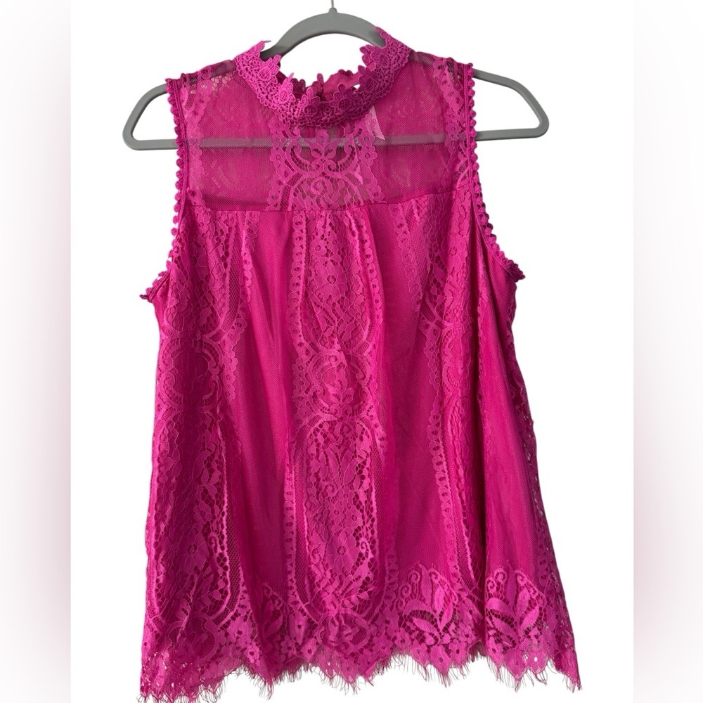 NY Collection Vibrant Pink Lace Sleeveless Blouse Size Large EUC